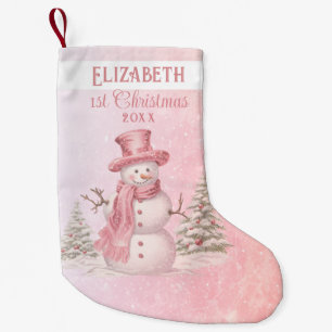 Meia De Natal Pequena Aquarela Showman Baby - Meu Primeiro Natal Rosa