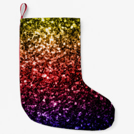 Meia De Natal Pequena Arco-íris amarelo vermelho roxo brilho falso faísc