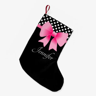 Meia De Natal Pequena Arco rosa-claro Bolinhas brancas pretas