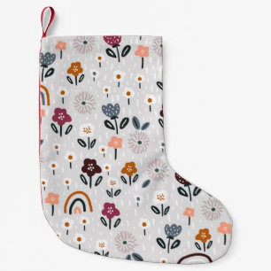 Meia De Natal Pequena Arcos-Chuva Florais: Textura Sem Costura Desenhada