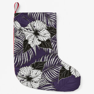 Meia De Natal Pequena Areca palm e Hibiscus esboço à mão. Pl