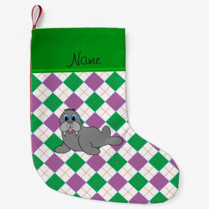 Meia De Natal Pequena Argyle conhecido personalizado do roxo do verde da