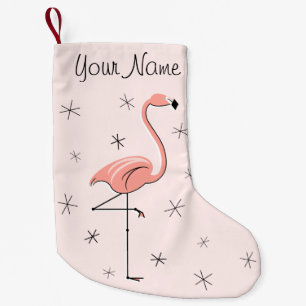 Meia De Natal Pequena Armazenamento de nome rosa Flamingo