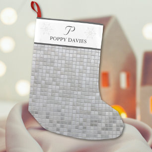 Meia De Natal Pequena Armazenamento Personalizado Elegante Silver