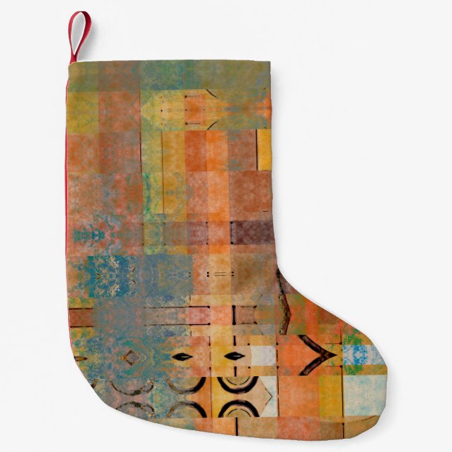 Meia De Natal Pequena art abstract geometric horizontal stripes pattern  (Frente)