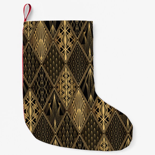 Meia De Natal Pequena Art Deco Pattern. Serralheiro preto sem costura e  (Frente)