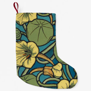 Meia De Natal Pequena Art Nouveau Nasturtium Azul Ouro floral Verneuil
