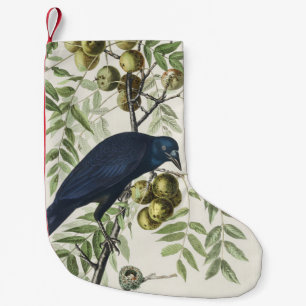 Meia De Natal Pequena Arte da Natureza do Corvo Americano Audubon Vintag