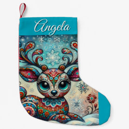 Meia De Natal Pequena Arte Foliar de Natal Whimsical Big Eyes