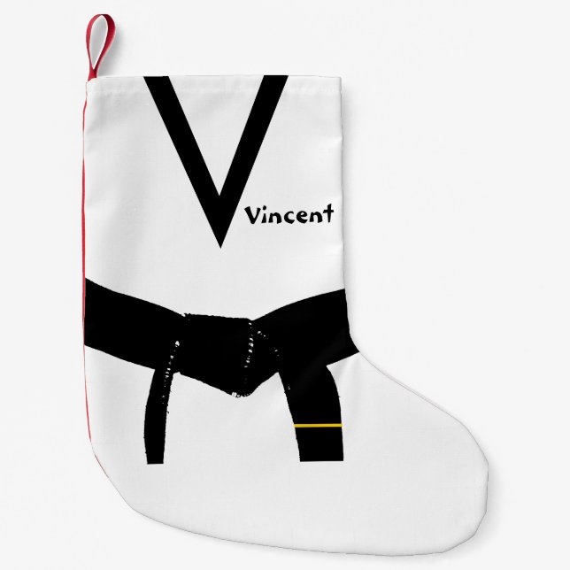 Meia De Natal Pequena Artes Marciais Cinturão Preto De 1 rua Grau (Frente)