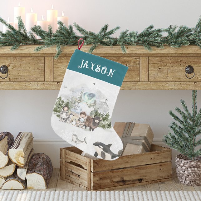 Meia De Natal Pequena Artic Adventure Christmas Personalizado (Criador carregado)