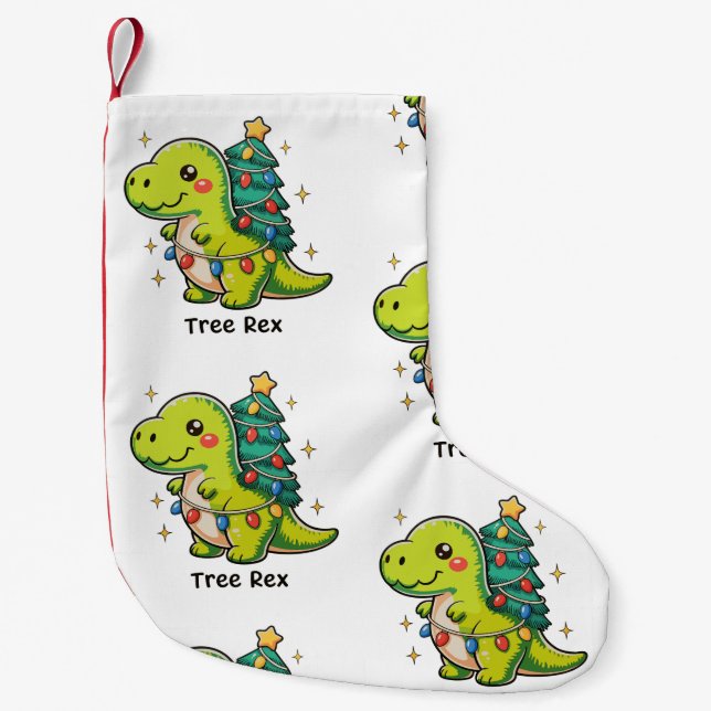 Meia De Natal Pequena Árvore Bastante Rex Natal Dinossauro T Rex Xmas Lu (Frente)