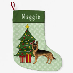 Meia De Natal Pequena Árvore De Natal De Cachorro Preto E German shepher
