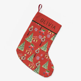 Meia De Natal Pequena Árvore de Natal de Inverno em Aquarela Nome Person