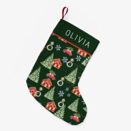 Meia De Natal Pequena Árvore de Natal de Inverno em Aquarela Nome Person