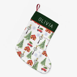 Meia De Natal Pequena Árvore de Natal de Inverno em Aquarela Nome Person