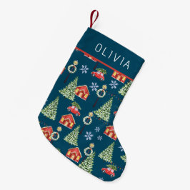 Meia De Natal Pequena Árvore de Natal de Inverno em Aquarela Nome Person