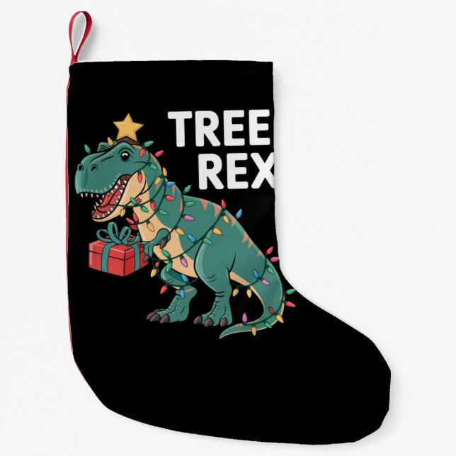 Meia De Natal Pequena Árvore de Natal Dinossauro Rex Pajamas Luzes de Na (Frente)