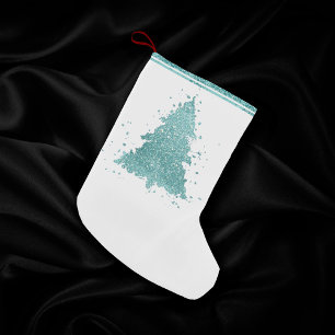 Meia De Natal Pequena Árvore de Natal Elegante   Luxe Aqua Mint Splatter