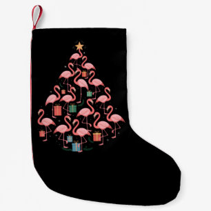 Meia De Natal Pequena Árvore de Natal Flamingo Rosa Férias de Flamingos