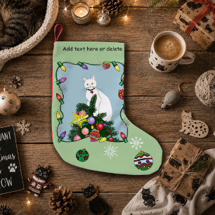 Meia De Natal Pequena Árvore de Natal Gato Branco Engraçado