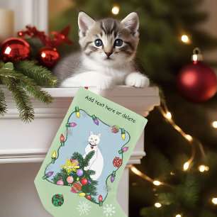 Meia De Natal Pequena Árvore de Natal Gato Branco Engraçado