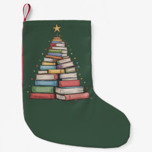 Meia De Natal Pequena Árvore de Natal Retro Biblioteca Amante de Livros