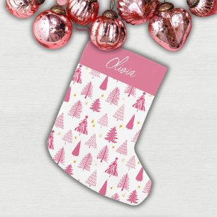 Meia De Natal Pequena Árvore de Natal rosa de Natal