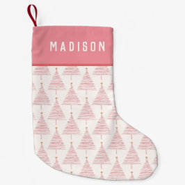Meia De Natal Pequena Árvore de Natal rosa Girly Modern Personed Name