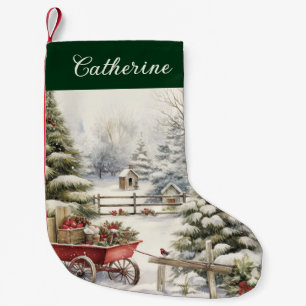 Meia De Natal Pequena Árvore de Natal Rustic Watercolor Personalizada