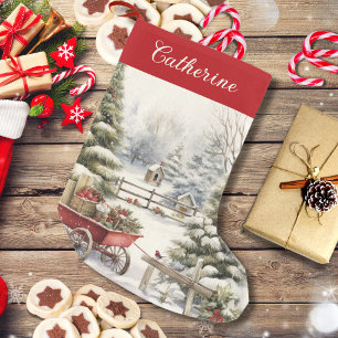 Meia De Natal Pequena Árvore de Natal Rustic Watercolor Personalizada
