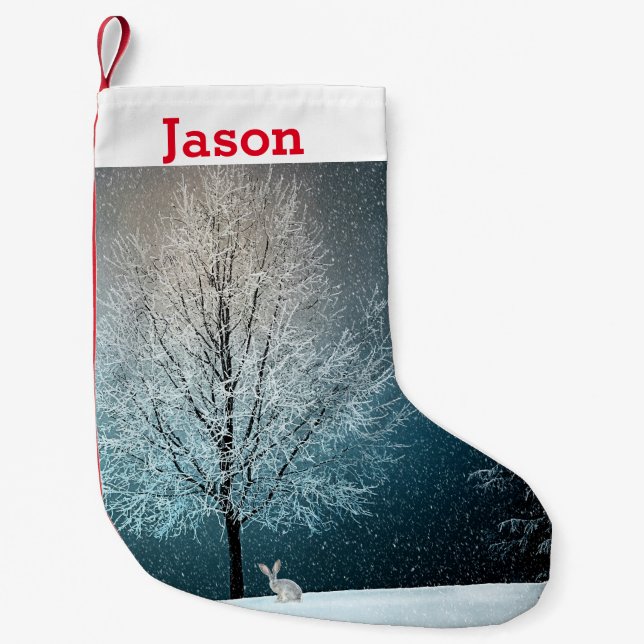 Meia De Natal Pequena Árvore gelada à noite (Frente)