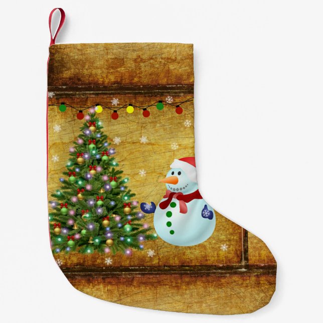Meia De Natal Pequena Árvore Natal Snowman (Frente)