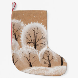 Meia De Natal Pequena Árvores brancas decorativas. Filiais de inverno.