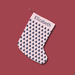 Meia De Natal Pequena Árvores de Natal Azul Escuro Rosa Pálido Caprichos