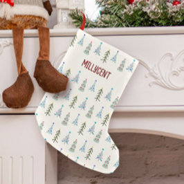 Meia De Natal Pequena Árvores de Natal desenhadas por uma mão