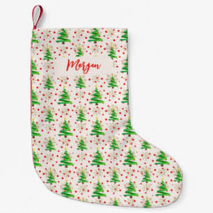 Meia De Natal Pequena Árvores de Natal & Flocos de Neve Dourados, Nome e