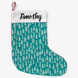 Meia De Natal Pequena Árvores de Natal Pintadas Aqua White Blue Teal