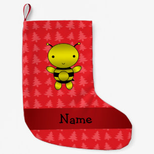 Meia De Natal Pequena Árvores de natal vermelhas do nome personalizado