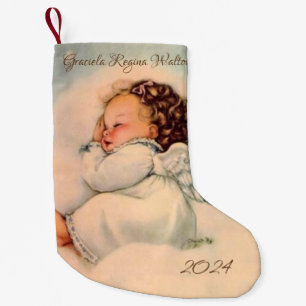 Meia De Natal Pequena Asas do anjo do bebê do vintage que dormem na