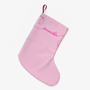 Meia De Natal Pequena Assinatura Moderna Rosa Curly