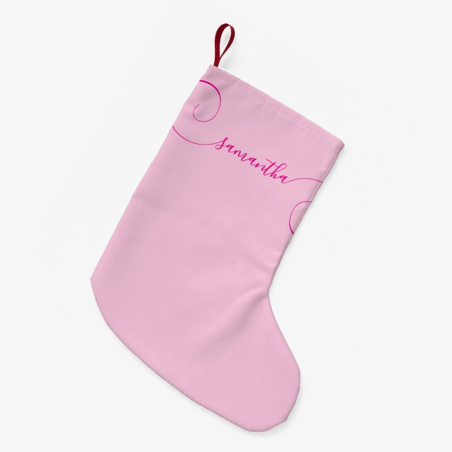 Meia De Natal Pequena Assinatura Moderna Rosa Curly (Frente (Pendurada))