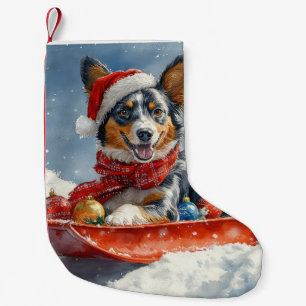 Meia De Natal Pequena Australian Kelpie no Trenó Deixe Nevar Natal