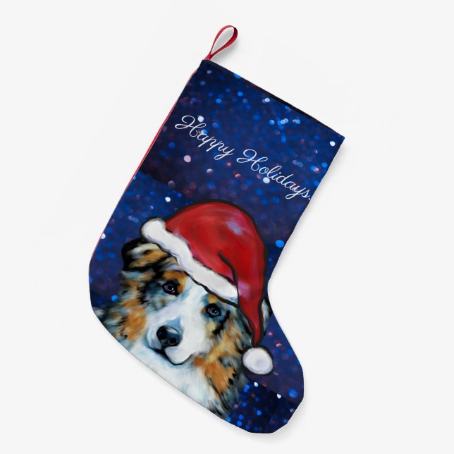 Meia De Natal Pequena Australian Shepherd   (Frente (Pendurada))