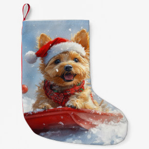 Meia De Natal Pequena Australian Terrier em Trenó Deixe Nevar Natal