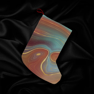 Meia De Natal Pequena Autumn Strata Terra Cotta Teal e Agate Dourado