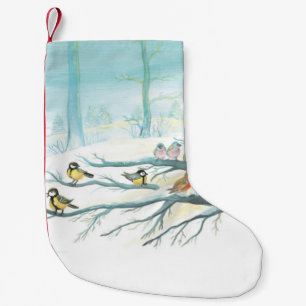 Meia De Natal Pequena Aves florestais no inverno