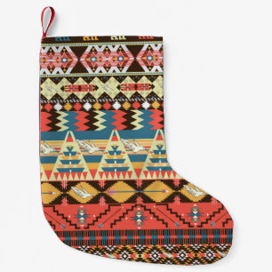 Meia De Natal Pequena Aztec colorido: pássaros, padrão de flores.