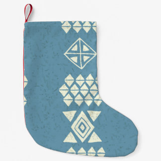 Meia De Natal Pequena Aztec Étnica: Blue Geométrico Sem Vista.