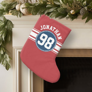 Meia De Natal Pequena Azuis marinhos do jérsei dos esportes & número